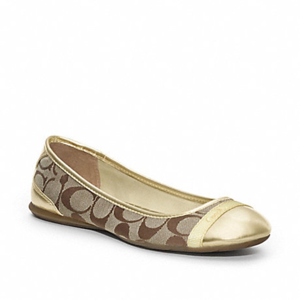 New! Nwot Coach Cecile Signature C Ballet Flat Shoes, Neutral Gold, Beige, Brown